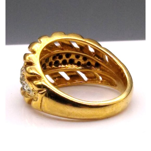 Vintage Men's Low Profile Statement Ring in Gold Tone with Clear Crystal Pave - Picture 5 of 7